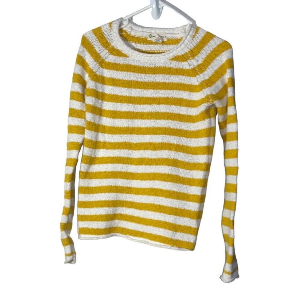 Akini Women Yellow White Stripe Pullover Sweater Size XS Knit Cotton
